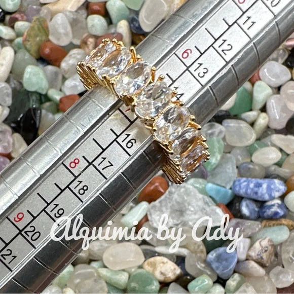 Gold diamond  style chunky jewel Tone gem ring band cuff - Picture 4 of 8